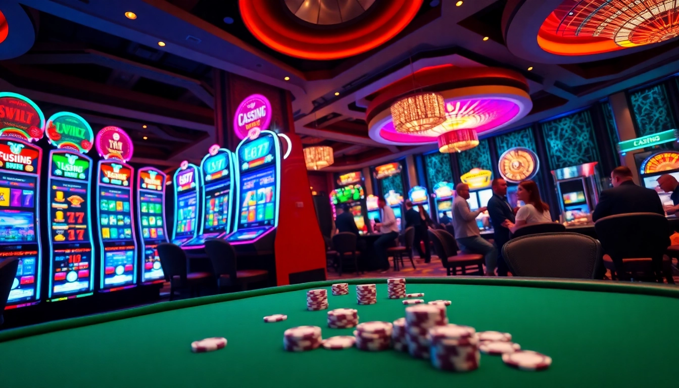 Players enjoying vibrant L567 slot machines in a lively casino atmosphere