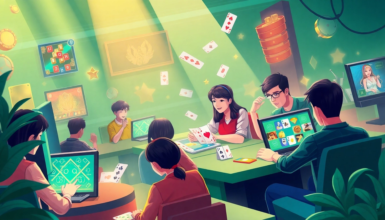 Dynamic online gaming scene illustrating card games on topgamebaidoithuong.mx, showcasing excitement and community engagement.