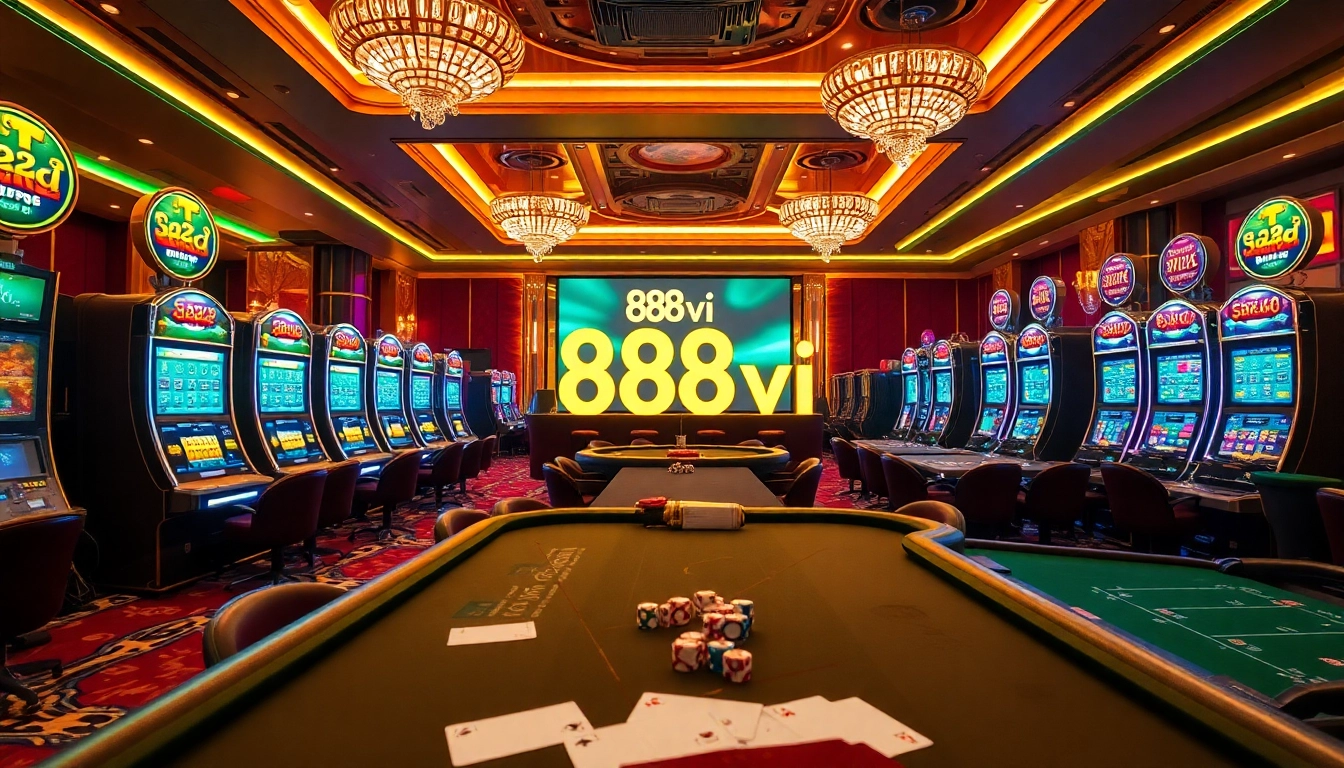 Experience excitement at 888vi with vibrant casino tables and dynamic slot machines.