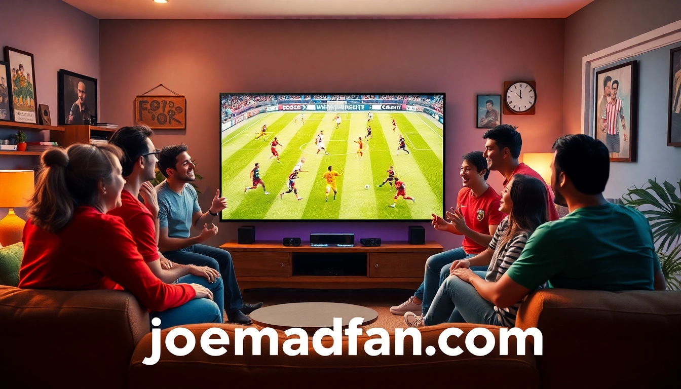 Fans enjoying live soccer matches through joemadfan.com in a cozy, engaging environment.