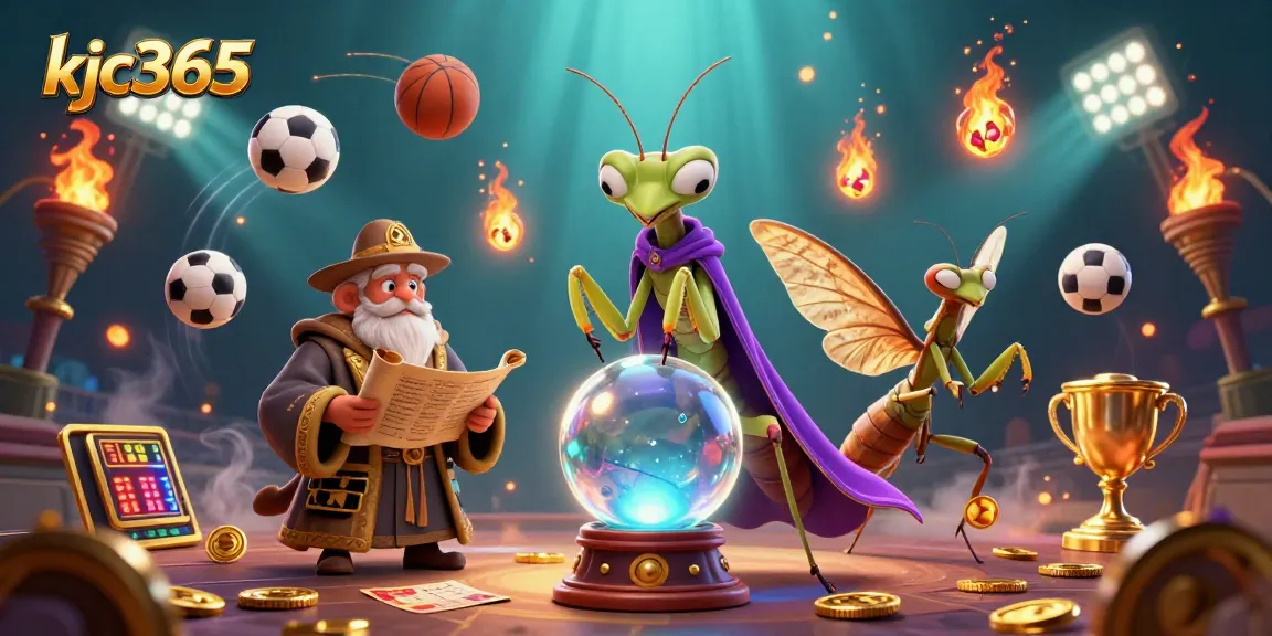 Experience the excitement of kjc365 with mystical fortune-teller characters and dynamic sports elements in a captivating casino illustration.